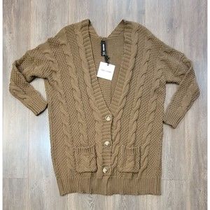 Agnes & Dora Olive Green Boyfriend Cardigan Button Front Cable Knit Size M